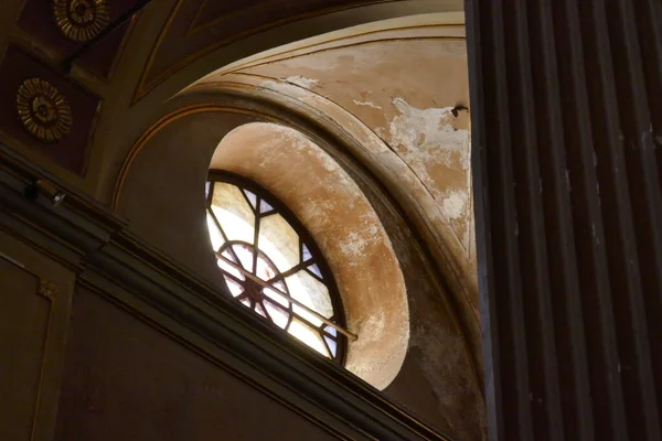 Janela Rosa Decorativa Igreja São Miguel Albenga Itália — Fotografia de Stock