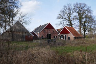 Hollanda, Winterswijk çevresindeki çiftlik ve ek binalarla dolu bir çiftlik.