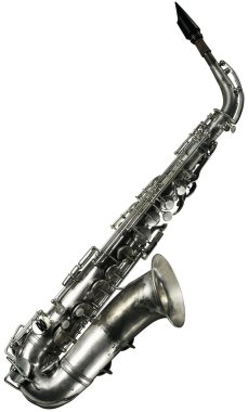 Beyaz bir arka plan üzerinde eski saksafon