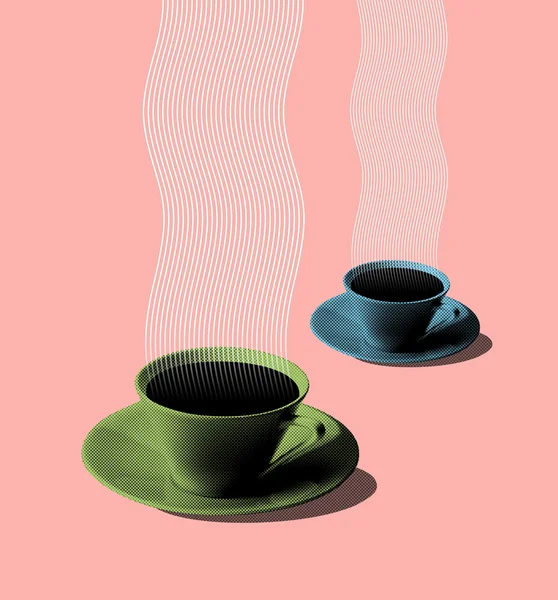 Illustration of green and blue coffee cups fifties style — Stock Photo, Image