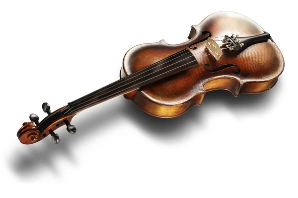 Old violin on white background — Stock Photo, Image