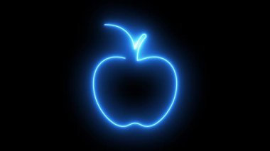 Elma Simgesinin Mavi Neon Parlak Çizgisi Sanat Animasyonu