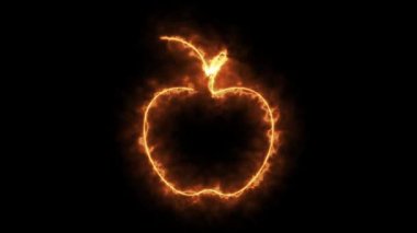 Sarı Turuncu Neon Parlak Elma Çizgisi Ateşli Efektlerle Sanat Animasyonu