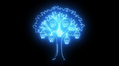 Cadılar Bayramı Ağacı Çizgisi Sanat Mavi Parıltısı