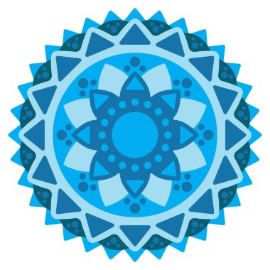 Mavi merkezli mavi bir çiçek ve mavi yapraklı Mandala Tasarımı