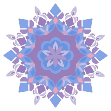 Ortasında çiçek olan mavi ve mor bir kar tanesi Mandala Tasarımı