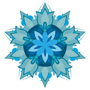 Mavi ve Yeşil Mandala Simetrik Çiçek ve Yaprak Örnekleri