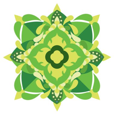 Geometrik Desenler ve Çiçek Temalı Yeşil Soyut Mandala Tasarımı