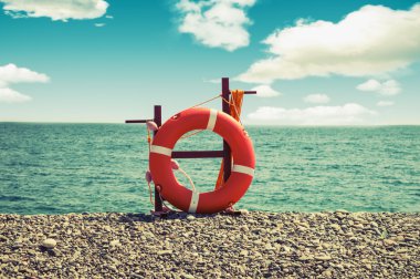 Lifebuoy deniz arka plan/plaj sezonu/vintage instagram üzerinde etkisi/yaz dinlenme