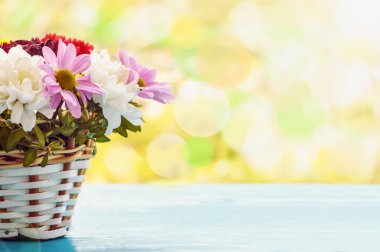 Doğal yeşil arka plan bahar çiçekleri sepeti