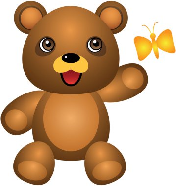 Oyuncak ayı ve kelebek vektör karikatür çizim