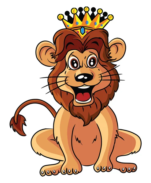 Leeuw met Crown Cartoon afbeelding — Stockvector