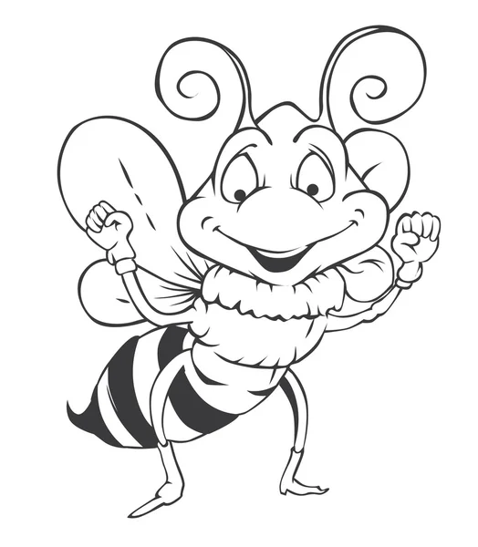 Zwart-wit Bee Cartoon — Stockvector