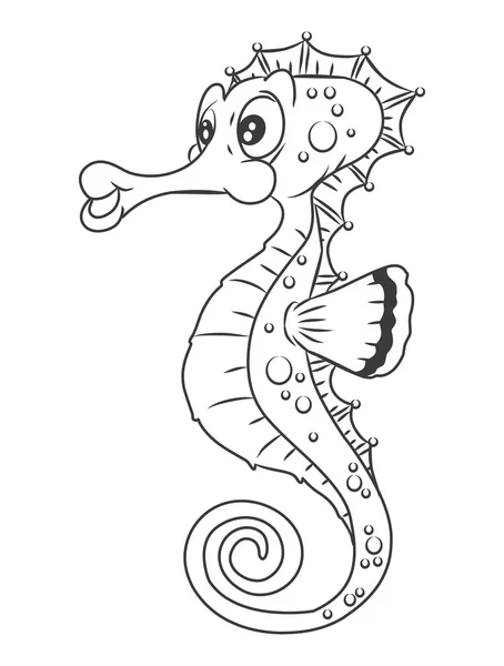 Svart och vitt Sea Horse Cartoon Illustration — Stock vektor