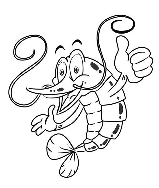 Γελοιογραφία γαρίδες ασπρόμαυρο — Διανυσματικό Αρχείο