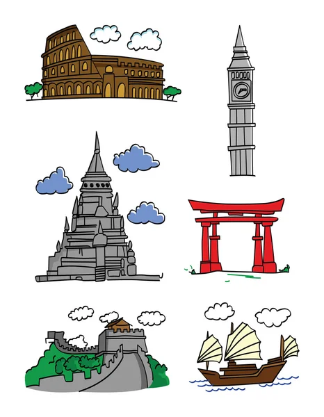 World Statue Tourism Place — Stock Vector