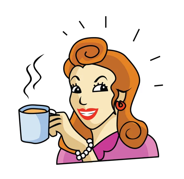 Mujer Drinking Coffee — Vector de stock