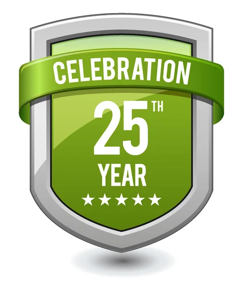 Verde escudo 25 anos celebração — Vetor de Stock