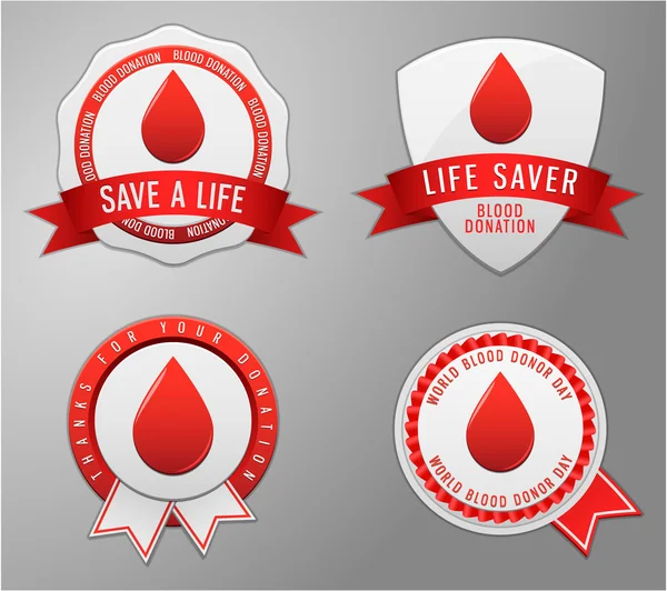 Save Blood Badge,Shield and Ribbon — Stock Vector