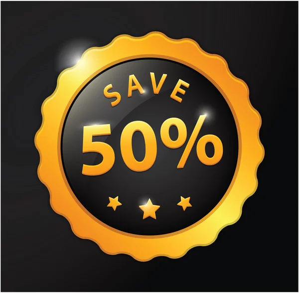 Risparmia il 50% di distintivo dorato — Vettoriale Stock
