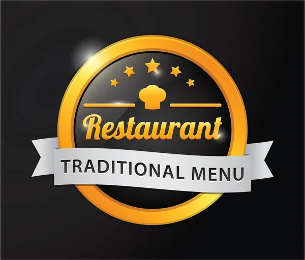 Traditionelles Menü Restaurant goldenes Abzeichen — Stockvektor