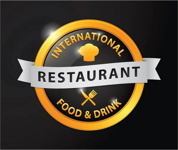 Εστιατόριο διεθνές φαγητό και ποτό golden badge — Διανυσματικό Αρχείο