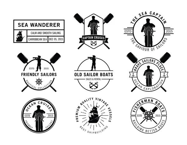 Emblemas de marinheiro em preto — Vetor de Stock