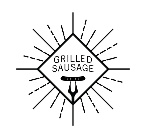 Saucisse grillée : Étiquette fruits de mer et grillades — Image vectorielle