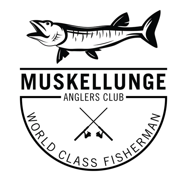 Pescador de classe mundial - Musky Pesca crachá rótulo de peixe — Vetor de Stock