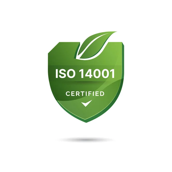 Iso 14001 Certifierad Logotyp Certifiering Standard Verifierade Moderna Gröna Blad — Stock vektor