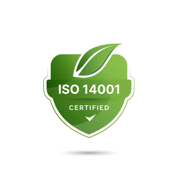 Iso 14001 Certifierad Logotyp Certifiering Standard Verifierade Moderna Gröna Blad — Stock vektor