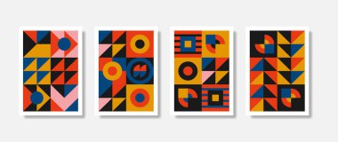 Vektör poster tasarım kartında yeni modernizm estetiği. Vahşilik, soyut geometrik şekillerle yapılmış web şablonu düzenlerinde ilham verici grafikler, poster sanatı, web başlığı, dijital baskı için kullanışlı.