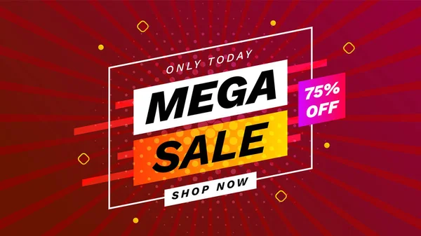 Баннер Mega Sale Темно Красным Фоном Продажа Сегодня Скидкой Шаблон — стоковый вектор