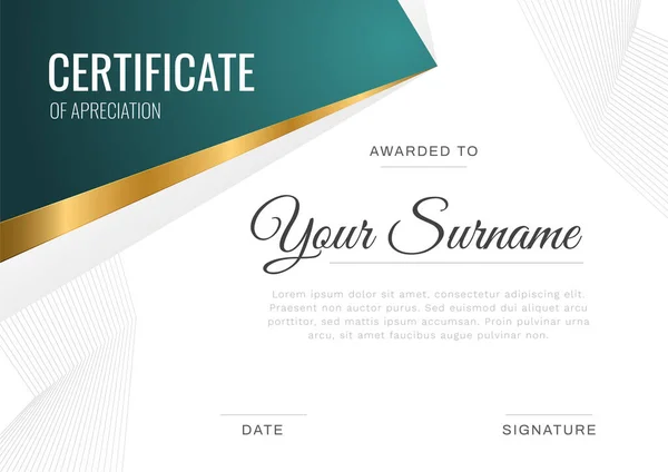 Certificate Appreciation Template Gold Gradient Tail Color Clean Modern Certificate — Image vectorielle