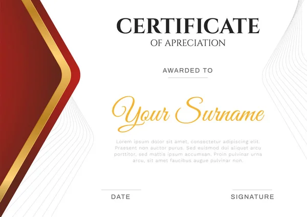 Modern Simple Certificate Red Gold Color Gold Border Line Vector — Image vectorielle