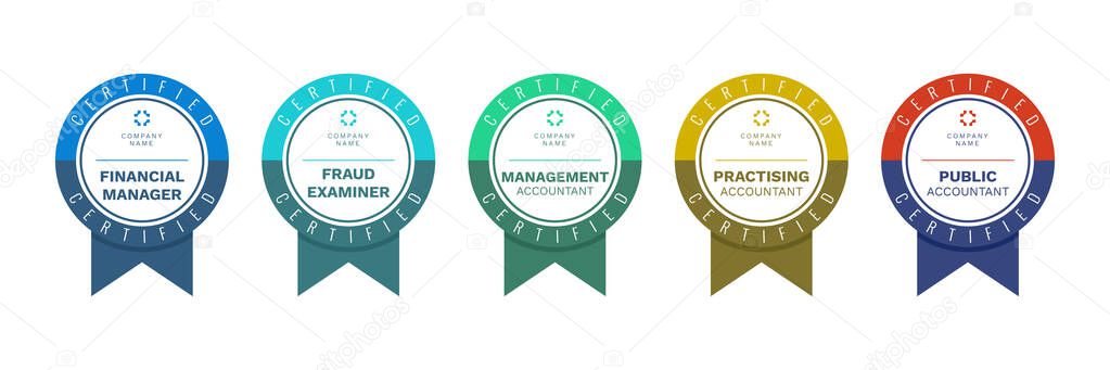 Financial certificate badge design template. certified logo icon with ribbon rounded. vector certification emblem.