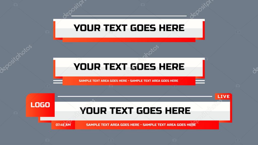 Modern lower third design template. Set of TV banners and bars for news and sport channel, streaming and broadcasting. vector strip video overlay illustration.