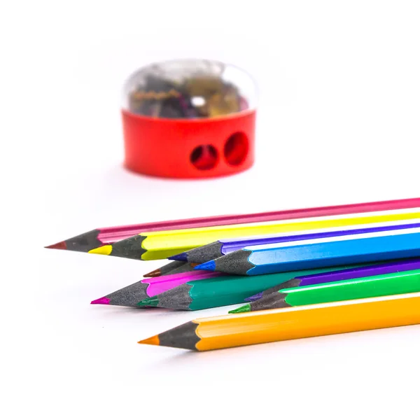 Pencils and sharpener — Stock Photo, Image