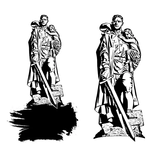 Monumento liberatore vettoriale guerriero. Silhouette vettoriale nera. 9 maggio . — Vettoriale Stock