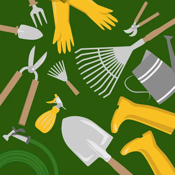 Yeşil bir çayırda bahçe aletleri ve mutfak aletleri, en iyi manzara, bahçe, peyzaj ve hobiler.