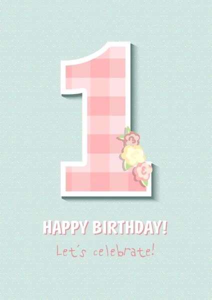 Vintage Birthday card, For first birthday, Number one. for girl — Stock Vector