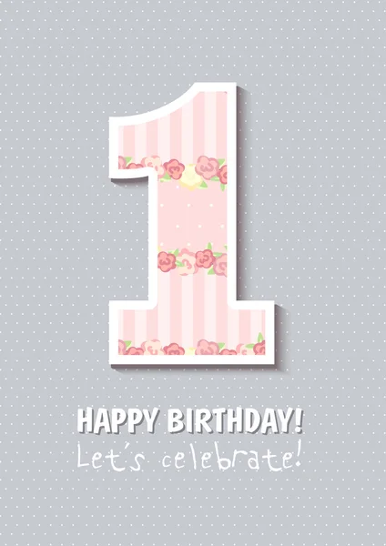 Vintage Birthday card, For first birthday, Number one. for girl — Stock Vector