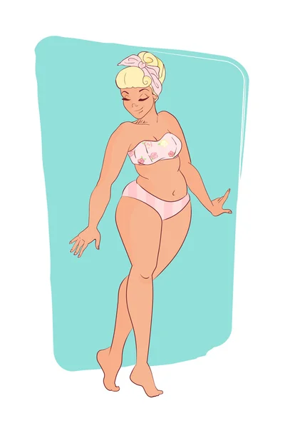 Personaje de dibujos animados. linda chica con bikini. estilo retro. rubia — Vector de stock