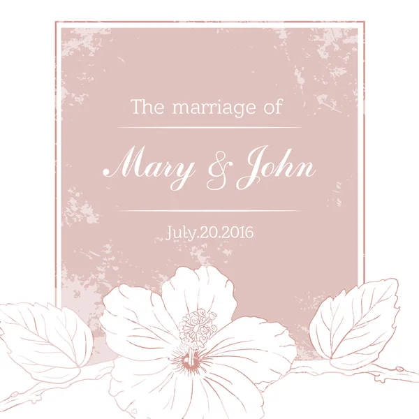 Marriage design template with custom names in square frame flowers. Vector illustration. — Stock Vector