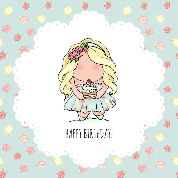 Buon compleanno per la ragazza. Ragazzina carina. doodle . — Vettoriale Stock