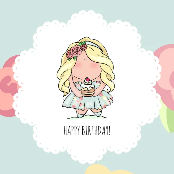 Feliz tarjeta de cumpleaños para niña. Linda niñita. garabato . — Vector de stock