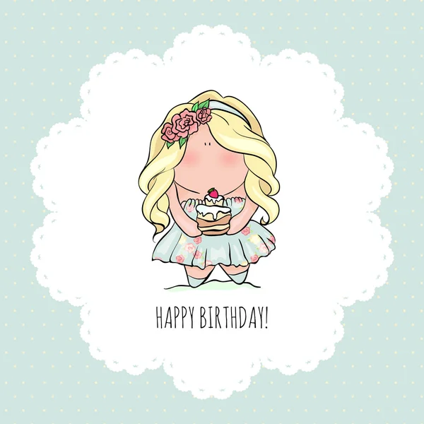 Buon compleanno per la ragazza. Ragazzina carina. doodle . — Vettoriale Stock