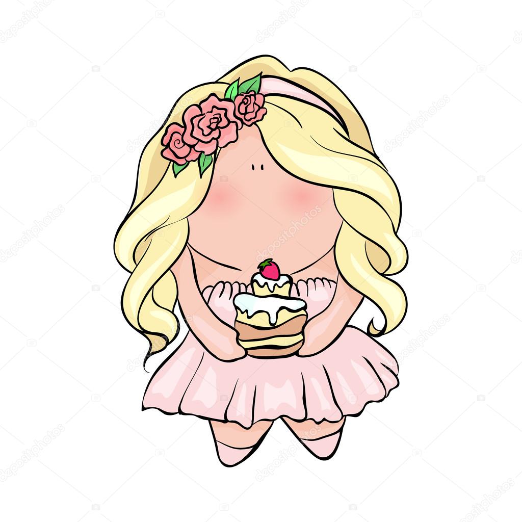 Little girl holding cake. cute character. — Stock Vector © A_Almazova