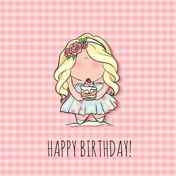 Happy Birthday card for girl. cute little . doodle. — Stock Vector