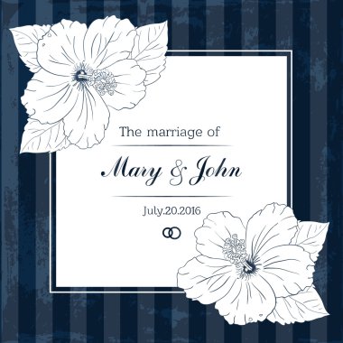 Evlilik tasarım şablonu ve kare çerçeveli çiçeklerle özel isimler. Vektör illüstrasyonu.